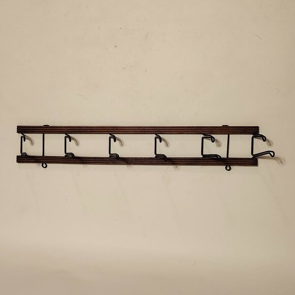 Antique Hanger in Wrought Iron & Wood Folding Wall Hanging Hooks - Picture 4 of 5